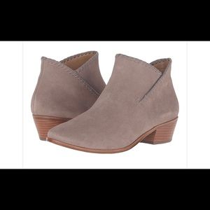 Jack Rogers Grey Suede Ankle Bootie with Leather Stitch Detail
